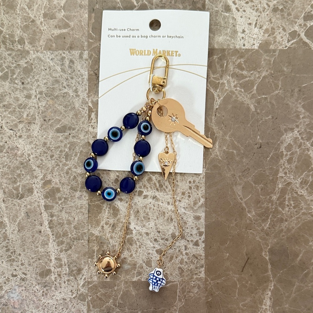 Cost Plus World Market Gold and Navy Keychain Charm